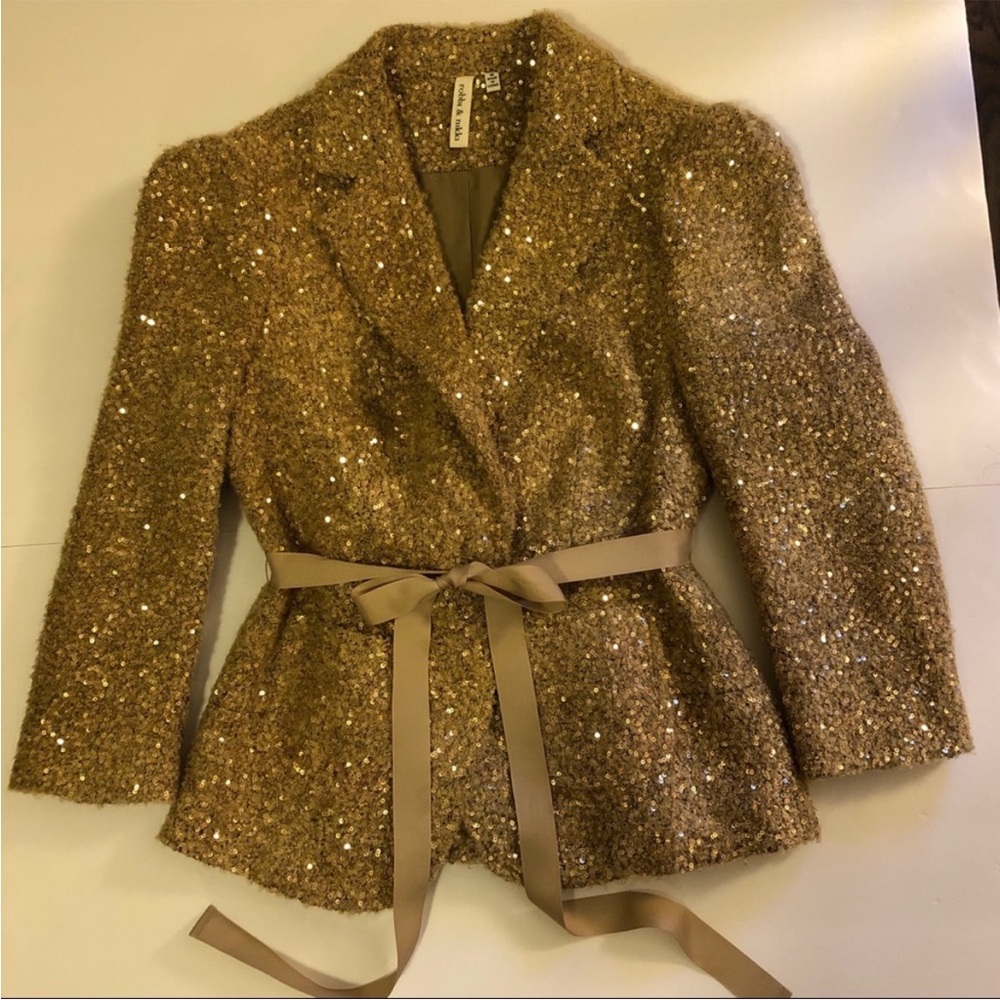 Robbi & Nikki Gold Boucle Sequin Blazer, size M